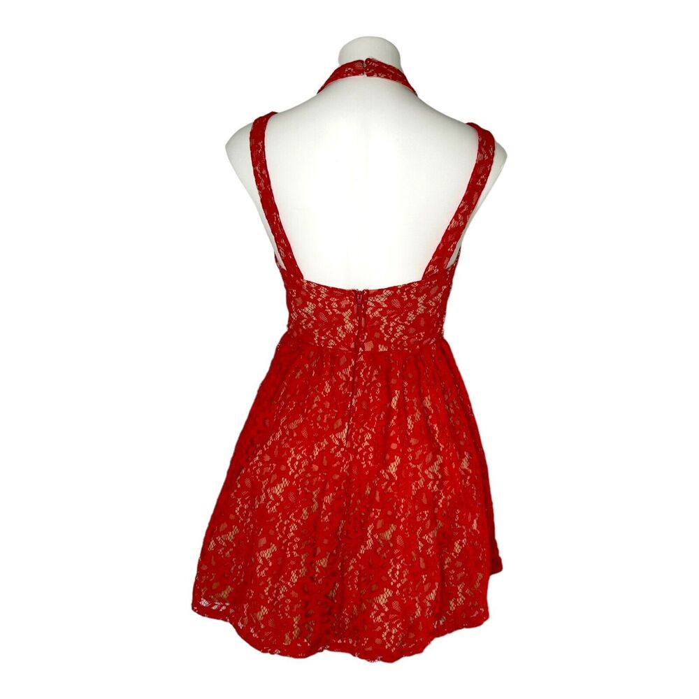 JODI KRISTOPHER Red Sleeveless Rhinestone Detail Party Lace Mini Dress Juniors 5 - Picture 5 of 8